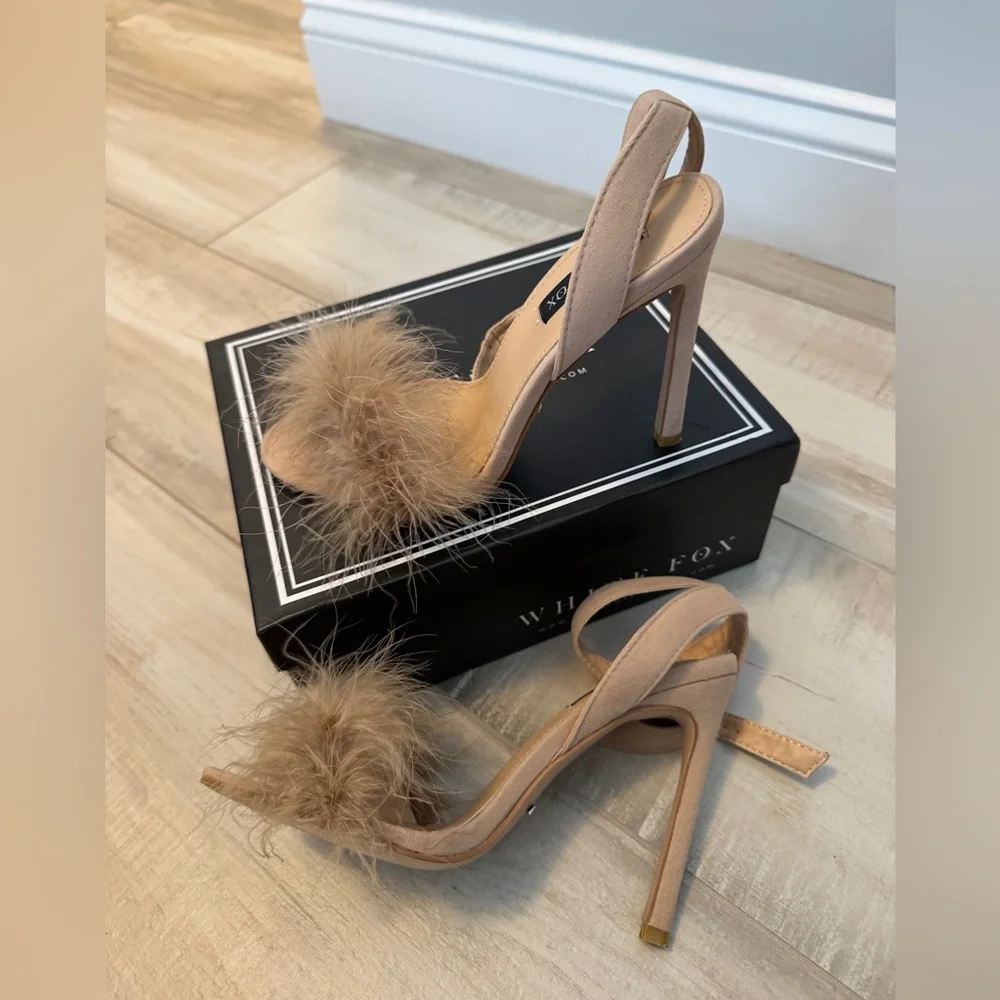 Sexy Tan Heels with Feather Detail - Picture 6 of 9